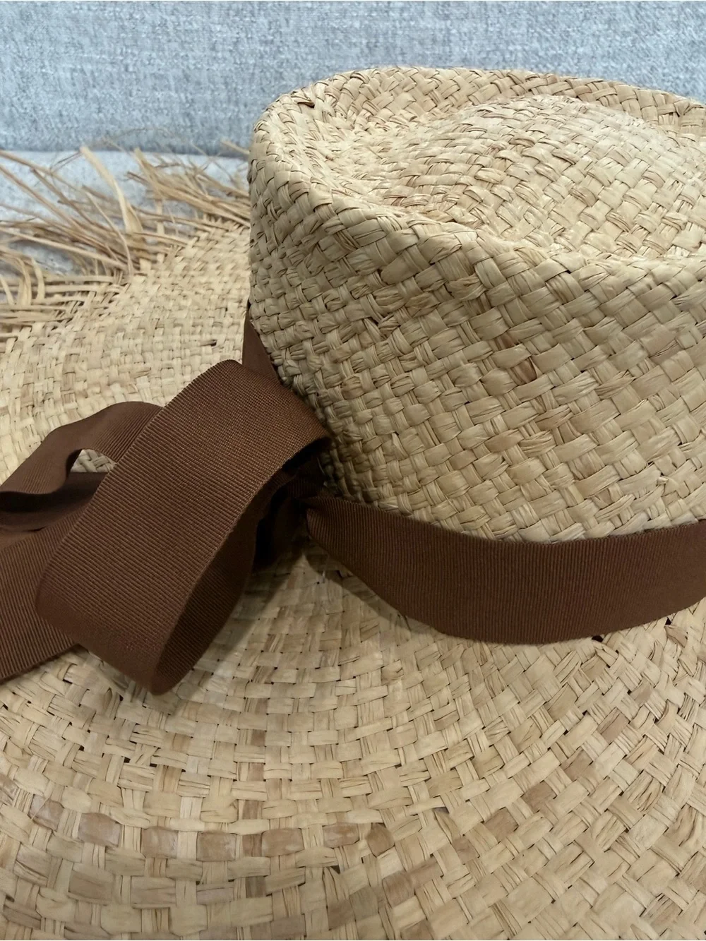 Straw Sun Hat with Brown Ribbon